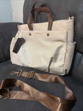 Tote - Nylon - Cream with Brown Handles - NWT
